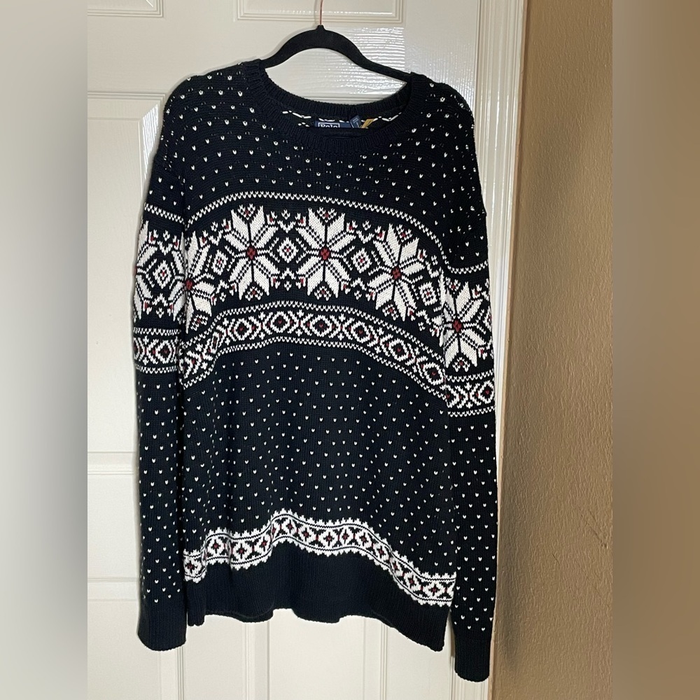 Polo by Ralph Lauren Mens Black Fair Isle Crew Neck Sweater - Picture 8 of 9